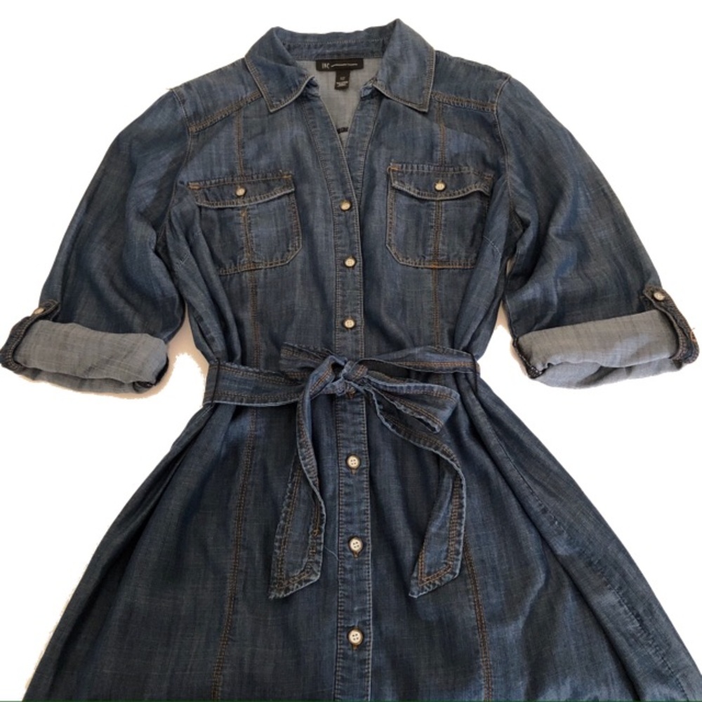 INC International Concepts Belted Denim Dress Sz12